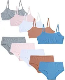 Rene Rofe Girls' Underwear Set - 10 Piece Cotton Cami Bralette & Hipster Briefs - Matching Training Bra & Panty Set (7-14)