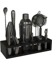 Highball &amp; Chaser 13-Piece Cobbler Cocktail Shaker Set: Black Polished Stainl...