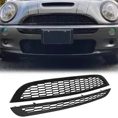 Ecotric Front Upper Lower Grille Compatible With 2002-2006 Mini Cooper R50 R52 R53 Honeycomb Mesh Grill Glossy