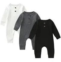 Bafeicao Baby Boy Girl 2/3 Pack Solid Romper Ribbed Short/Long Sleeve Bodysuit Jumpsuit Infant Knitted Outfits Clothes