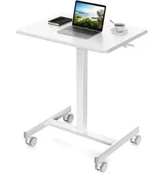 Sweetcrispy Small Mobile Rolling Standing Desk - Overbed Table, Teacher Podium with Wheels, Adjustable Work Table, Rolling Desk Laptop Computer Cart