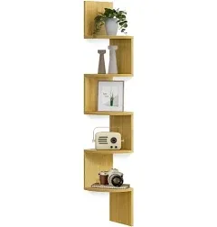 VASAGLE Corner Shelf Wall Mount, 5-Tier Floating Corner Bookshelf, Plant Shelf for Bedroom, Living Room, Bathroom, Home Office, Natural Oak