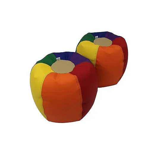 Factory Direct Partners 12285-AS SoftScape 12" Puffs, Bean Seating Set for Kids, Colorful, Flexible and Lightweight for Daycare, Preschool, Home, Playroom (2-Pack) - Assorted