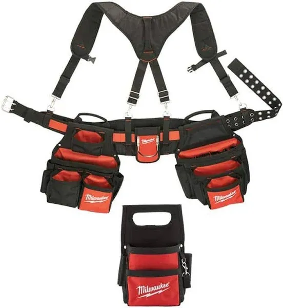 Milwaukee Tool Belt and Suspension Rig 24-Pocket+Adju<wbr/>stable W/ Tool Pouch Red