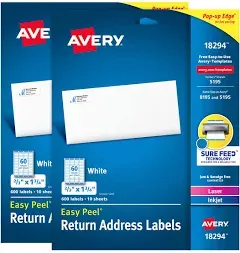 Avery Easy Peel Address Labels, Sure Feed, Permanent, White, 2/3" x 1-3/4", 2 Pack, 1,200 Labels Total (32133)