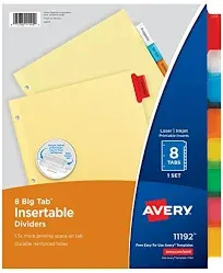 Avery&#xAE; 11111 Big Tab Buff Paper 8-Tab Multi-Color Insertable Dividers