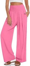 UEU Women's Linen Palazzo Pants Wide Leg High Waisted Lounge Casual Beach Pants with Pockets