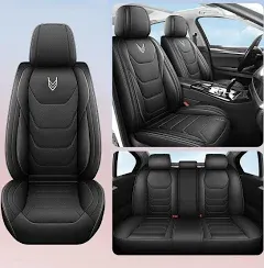 5 Seats Car Seat Covers Full Set, Nappa Leather Luxury Seat Covers for Cars SUV Super Breathable Universal Automotive Seat Covers Fit for Most Sedans (Full Set, Black&Blue)