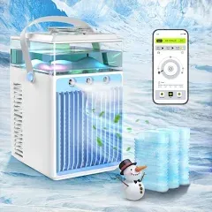 Portable Air Conditioner Fan, Rechargeable 4-IN-1 Personal Mini Cooler Humidifier, 3-Speed Evaporative Air Cooler with 7 Color Lights, Cordless AC Desktop Spray Fan, Quiet Desktop Cooling Fan