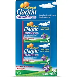 CHILDREN&#039;S CLARITIN Chewable 5mg 24Hour N Drowsy 80 Grape Chewable Tablets\xa011/24