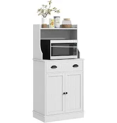 HOMCOM Kitchen Microwave Cabinet with Drawer, Cabinet and Adjustable Shelf, Buffet Cabinet with Hutch for Dining Room, White