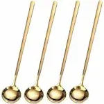 GENRICE 4 Pcs 6.7 Inches Coffee Spoons, Stirring Spoons, Tea Spoons Long Handle, Gold Teaspoons, Gold Spoons, Ice Tea Spoons, Long Spoons for Stirring