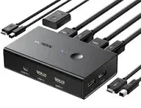 UGREEN KVM Switch 1 Monitor 2 Computers, Share 4 USB Ports, HDMI KVM Switch for Keyboard Mouse Printer to One Monitor Support 4K60Hz, HDR, Include de 15166A