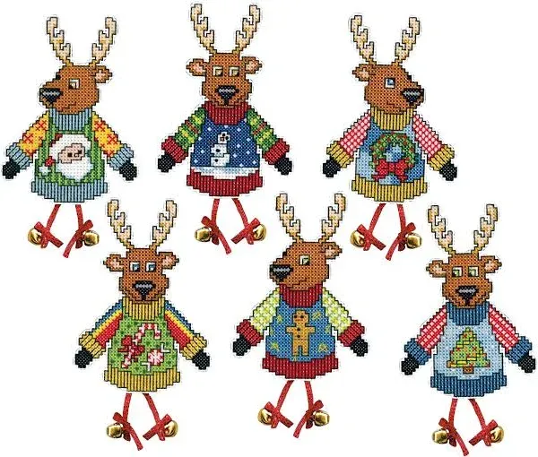 Cross Stitch Kit Design Works Ugly Sweater Reindeer Christmas Ornaments #DW5994