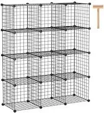 12 Cube Wire Storage Bins Shelf Organizer Bookshelf Cabinet Bedroom Office Black