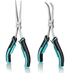 DURATECH 2PCS 7&#034; Long Reach Needle Nose Pliers small size, Blue and Black 