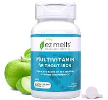 EZ Melts Dissolvable Multivitamin Without Iron, 18 Vitamins & Minerals Including Vitamin A, Biotin, Vitamin B12, Vitamin C, Vitamin D3, Zinc and More, Sugar-Free, 1-Month Supply