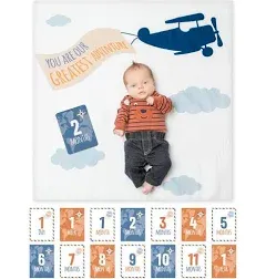 Airplane “greatest adventure” baby boy monthly milestone blanket photo prop