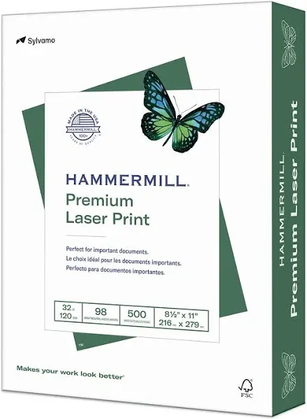 500 Pc Legal Sz Ream Sealed HAMMERMILL Laser Print 8.5&#034; X 14&#034; 24lb Bright White