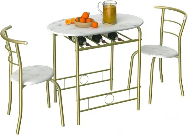 VECELO 3 Piece Small Round Dining Table Set