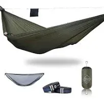 onewind 11ft Camping Hammock with Mosquito Net, Portable Hammock Backpacking Hammock with Net Adjustable Ridgeline Double Hammock with 2*12Ft Tree Straps for Camping Hiking Backpacking, Coyote Brown