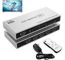 8K HDMI Switch 5 in 1 Out,5 Port HDMI 2.1 Switcher Selector with Remote Contr...