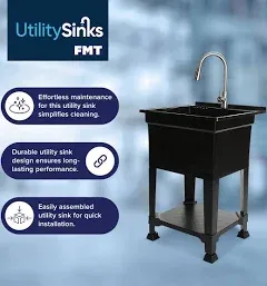 UTILITYSINKS Plastic 24&#034; Freestanding Workshop Utility Tub Sink, Black (Used)