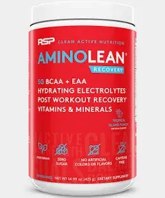 RSP AminoLean Recovery - Post Workout BCAAs Amino Acids Supplement + Electrolytes, BCAAs and EAAs for Hydration Boost, Immunity Support - Muscle Recovery Drink, Vegan Aminos, Blood Orange…