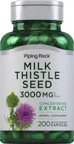 Piping Rock Milk Thistle Supplement 3000mg | 100 Capsules | Concentrated Herb...