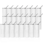 Pyd Life 24 Pack Sublimation Tumbler Blanks Skinny 20 oz White Straight Bulk Stainless Steel Tumbler with Metal Straw And Lid For Tumbler Heat Press