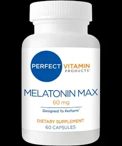 Perfect Vitamin Products 60mg Extra Strength Melatonin Max High Dosage Melatonin Ensures Amply Supply Of This Important Hormone