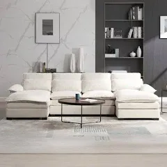 New Modern U-shaped Sectional Sofa, 6-Seat with Waist Pillows, 109.8*55.9&#034;