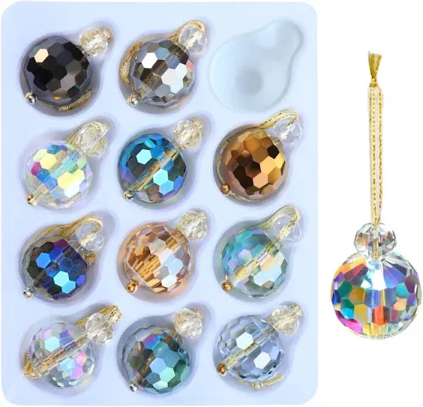 12 Pcs Clear Crystal Glass Christmas Balls Ornaments, 0.87" Mini Prism Ball Christmas Tree Decorations, Hanging Crystal Ornament Clearance for Xmas