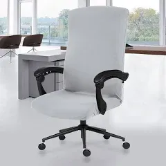 Office Chair Cover with Durable Zipper - Stretchable Universal Computer Chair Covering - Smooth Soft Polyester Slipcovers for Rotating Boss Chair, Desk Chair, High Back Chair - Light Gray