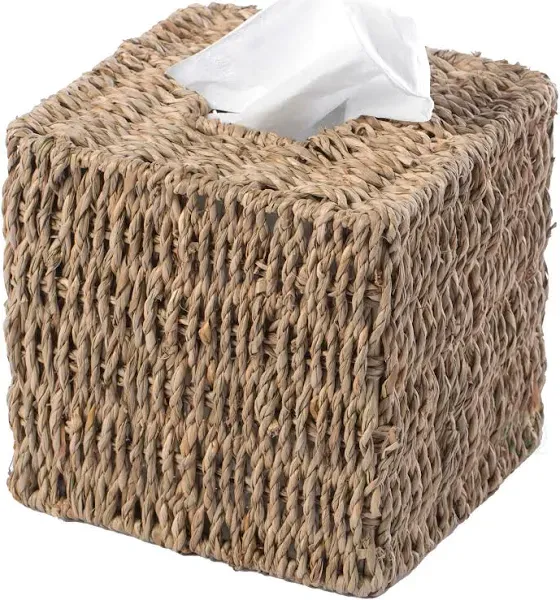 Vintiquewise Natural Woven Seagrass Wicker Square Tissue Box Cover Holder