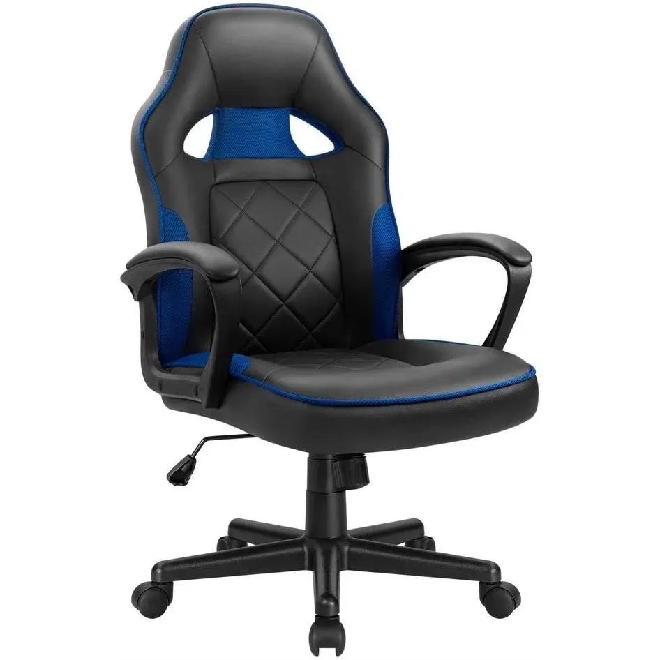 GUNJI Office Chair PU Leather High Back Computer Chair Modern Adjustable Executive Chair Ergonomic Desk Chair Racing Style Game Chair with Padded Armrests and Lumbar Support (Blue)