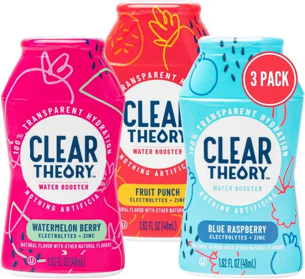 Clear Theory Water Flavoring Drops, Electrolytes Drink Mix, Water Enhancer Liquid, Flavored Hydration for Kids, Vegan, Gluten Free, Low Calories, Ste