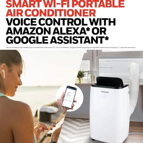 Honeywell 14,000 BTU Smart Portable Air Conditioner, Fan and Dehumidifier with WiFi and Google/Alexa Voice Control, HT4CESVWK0