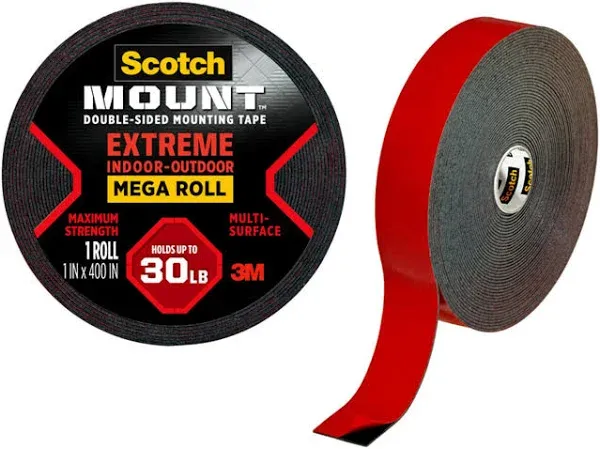 3M Scotch, 1&#034; x 33.3&#039;, Extreme Mounting Tape, Double Sided, All Weather 