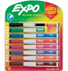 Magnetic Dry Erase Fine Marker With Eraser 8/Pkg-Assorted