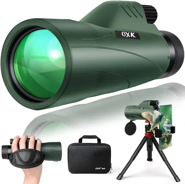 12x56 High Power Monocular Telescope with Smartphone Adapter Tripod Bag, Lightweight Monoculars for Adults with BAK4 Prism & FMC Lens, Suitable for Bird Watching Camping - Pale Green