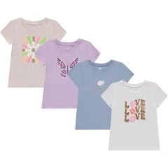 BTween Girls 4-Piece Summer Tops | Fashionable Short Sleeve T-Shirt | Casual Daily Shirt for Kids - Assorted Colors