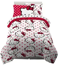 Franco Sanrio Hello Kitty Polka Dot Bedding 7 Piece Super Soft Comforter and Sheet Set with Sham