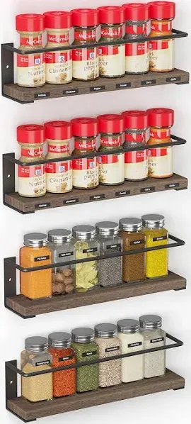 Spice Rack Organizer for Cabinet Door or Wall Mount (4 Pack) with 415 Spice Labe