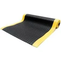 Bertech Anti-Fatigue Floor Mat, 3 Feet x 6 Feet x 3/8 Inch Thick, Ribbed Pattern Top, Black with Yellow Border, Made in USA