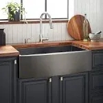 🔥 SIGNATURE HARDWARE 36&#034; ATLAS STAINLESS STEEL FARMHOUSE SINK CURVED GM BLACK