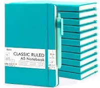  12 Pack Notebooks Journals Bulk, Hardcover Notebook Classic Ruled 12 Teal