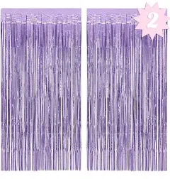 xo, Fetti Party Decorations Matte Purple Fringe Foil Curtain - Set of 2 | Bachelorette Bridal Shower Backdrop, Wedding, Birthday Photo Booth