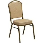 Hercules Series Crown Back Stacking Banquet Chair in Beige Patterned Fabric - Gold Frame - Flash Furniture