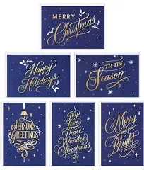 Hallmark Christmas Cards Boxed Blue Gold Holidays 6 Designs 72 Cards w Envelopes